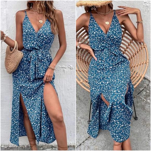 Boho Floral Split Hem Cami Maxi Dress - Picture 10 of 10
